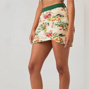 Rococo Sand Floral Skirt with Green and Red Accents